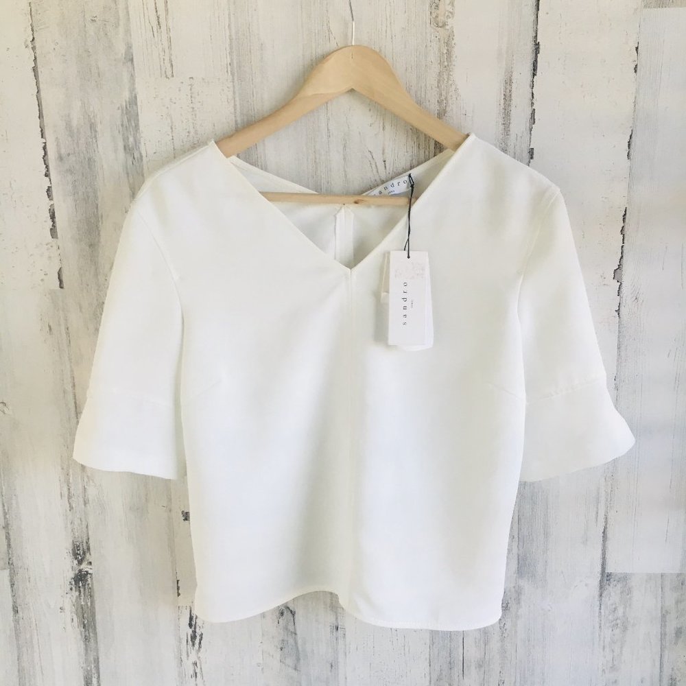 Sandro Paris Dust Box Top Blouse Ecru Off-White Woven